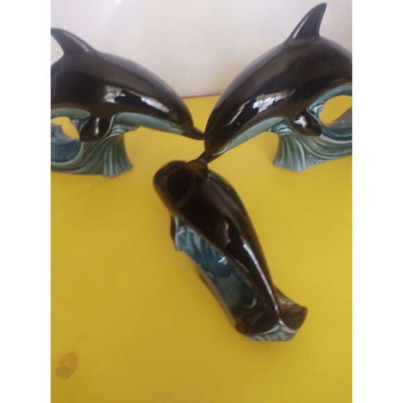 Poole England Pottery Set of 3 Dolphin Figurines Blue & Black 2 - 9" 1 - 6" - Picture 12 of 14